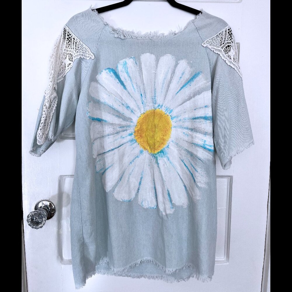 Hippie sunflower Chambray Shirt Dress